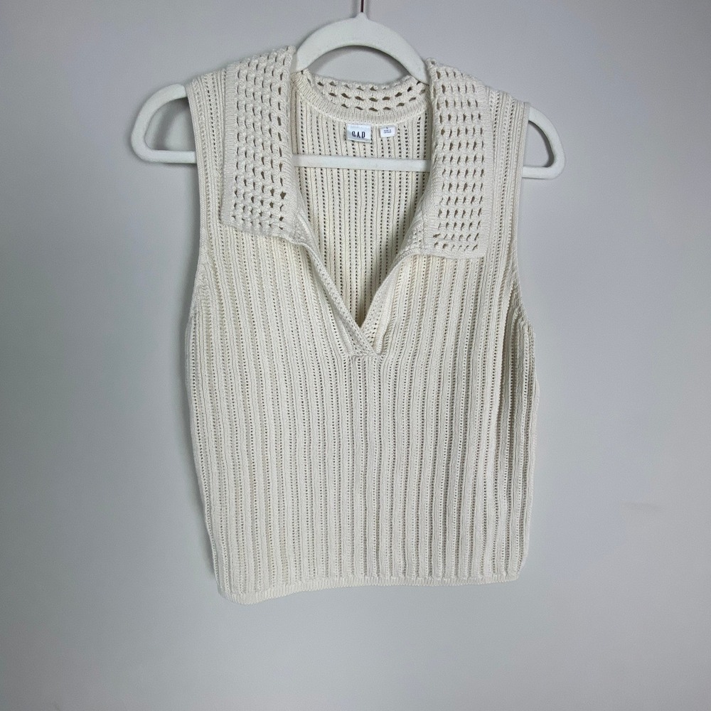 Gap Open Stitch Collared Sweater Tank Top Polo Sweater Vest Womens Large Preppy